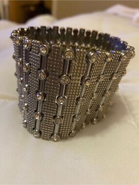 Embellished 90’s  crystal stretch Wide Cuff Bracelet retro whimsy goth